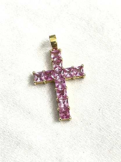 Colorless Princess Cut Moissanite Diamond Cross Pendant