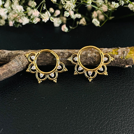 14K Solid Gold Natural Diamond Daith Piercing