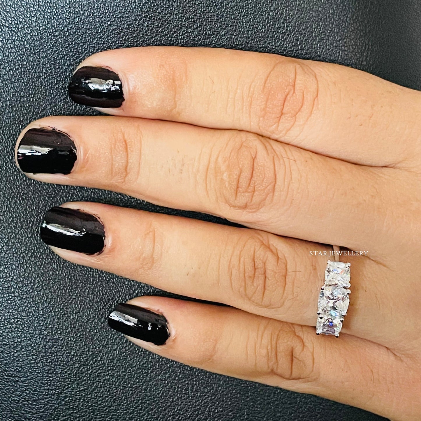 Cushion Cut 3 Stone Moissanite Ring
