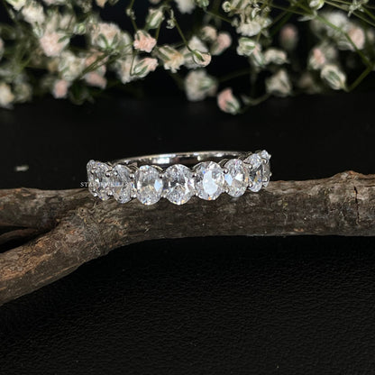 Colorless Oval Cut Moissanite Eternity Wedding Band