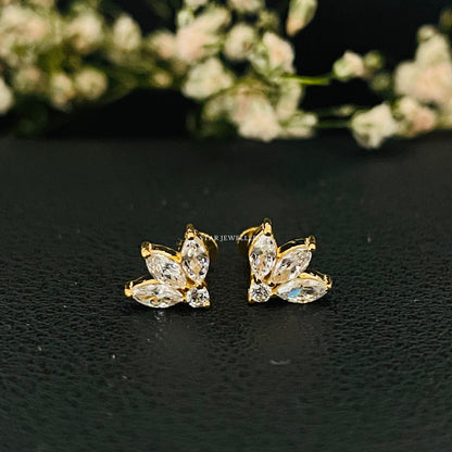 Natural Diamond Lotus Stud Ear Piercing