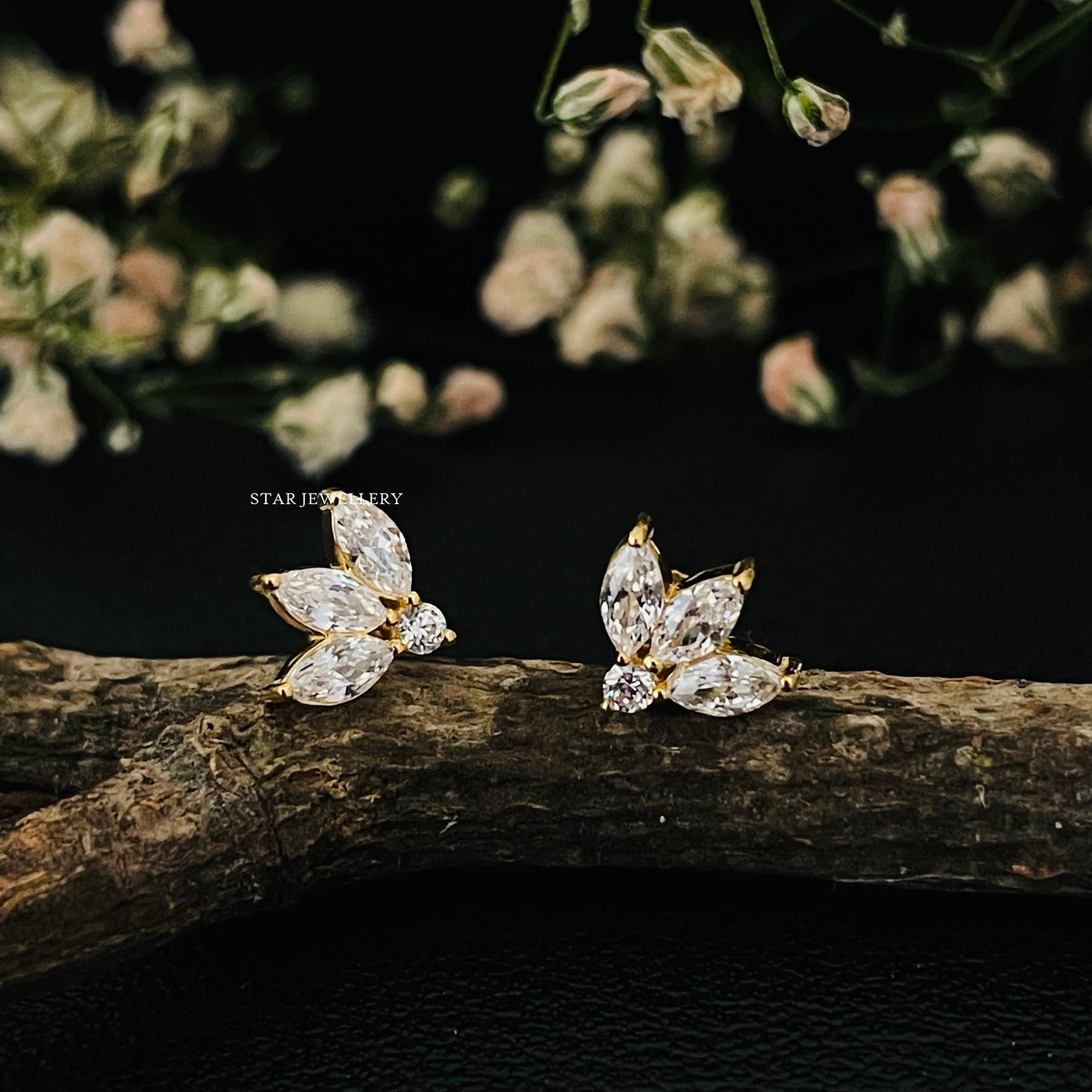 Natural Diamond Lotus Stud Ear Piercing