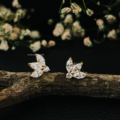 Natural Diamond Lotus Stud Ear Piercing