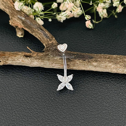 14K Solid Gold leaf Clover Barbell Piercing