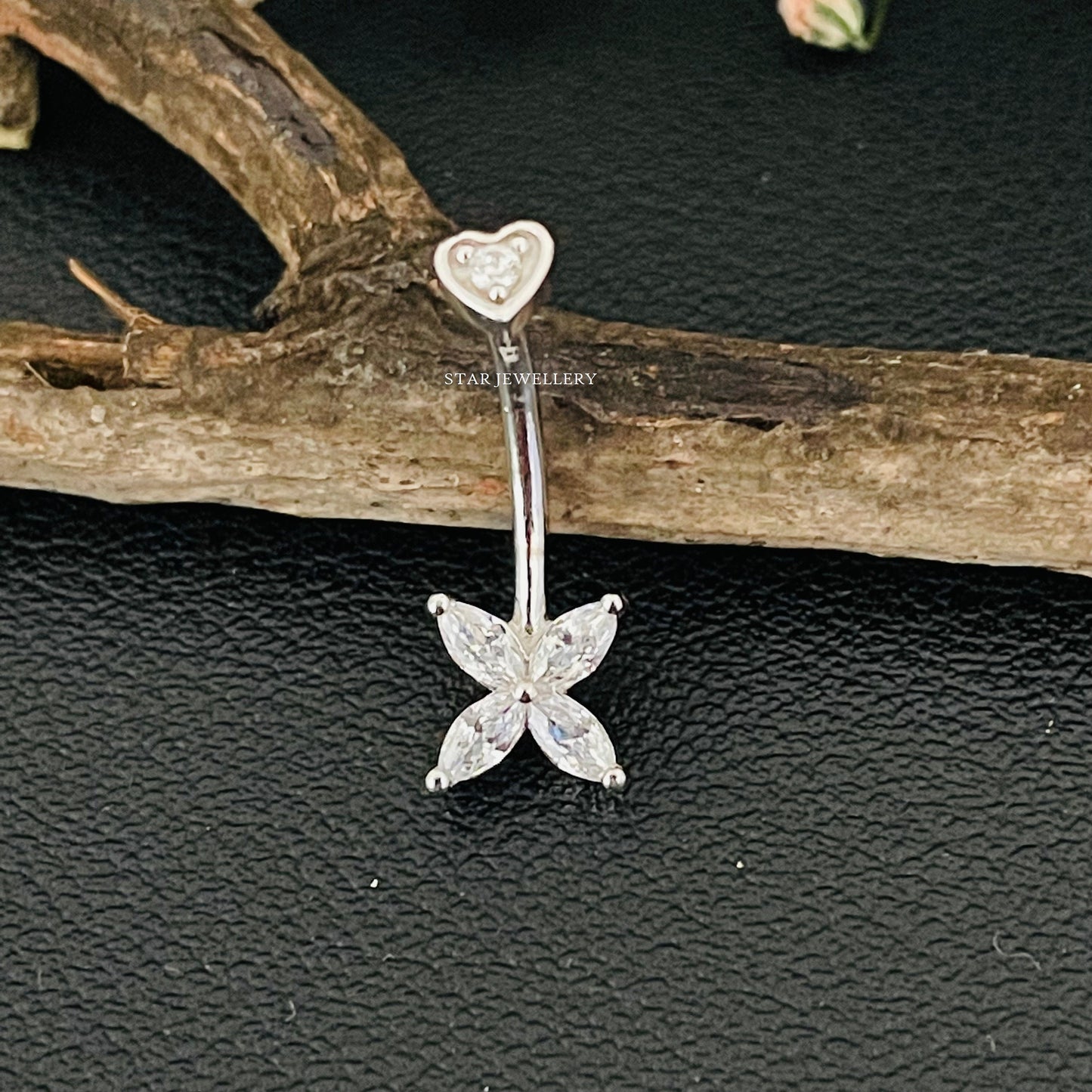 14K Solid Gold leaf Clover Barbell Piercing