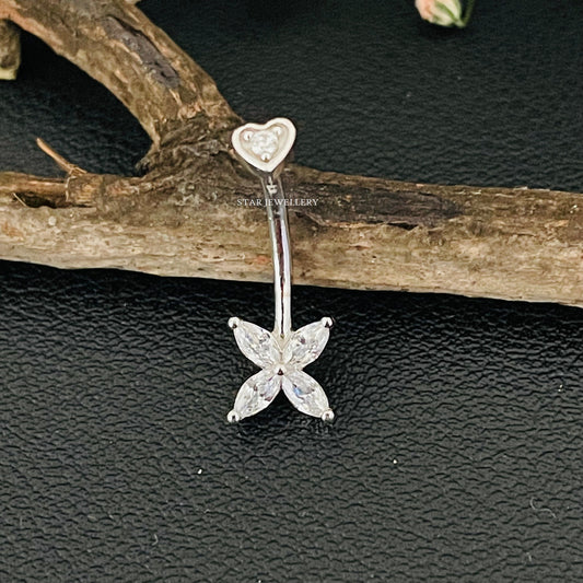 14K Solid Gold leaf Clover Barbell Piercing