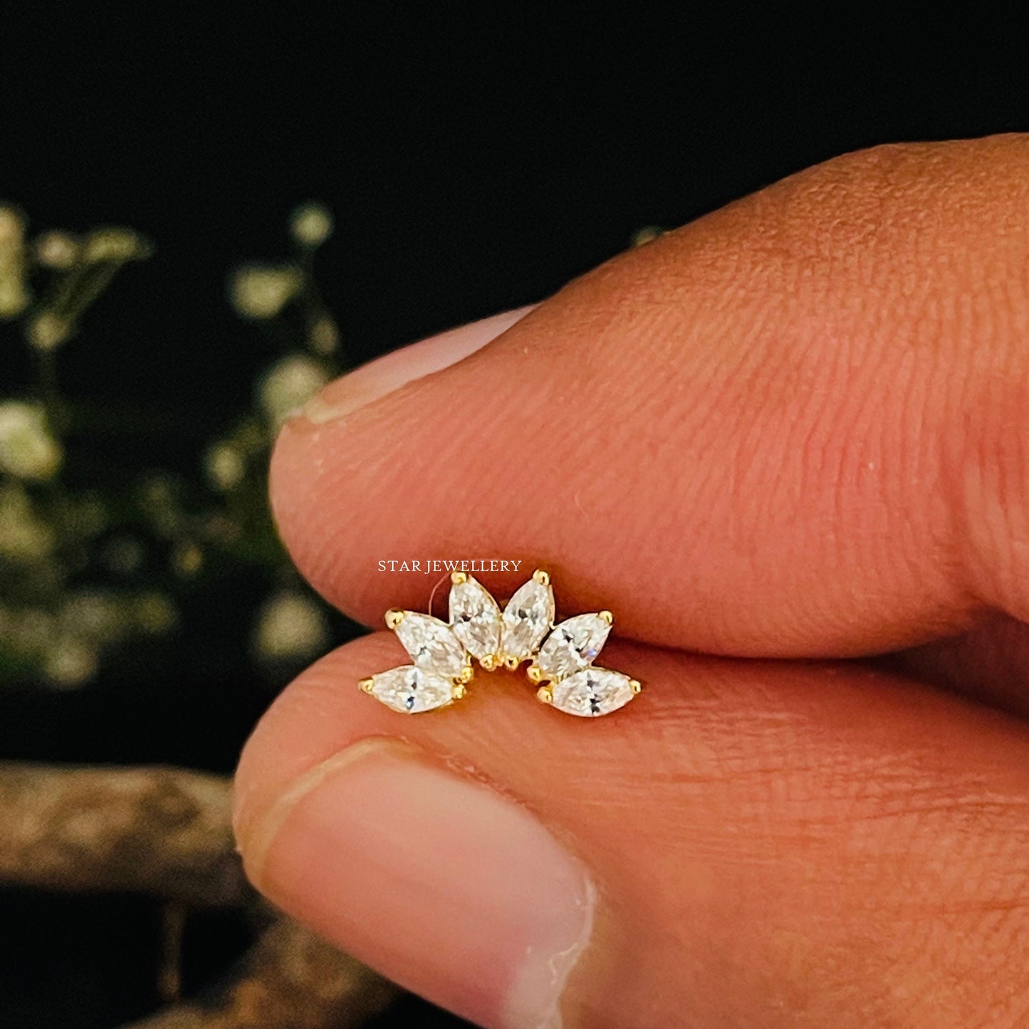 14K Solid Gold Lotus Stud Diamond Piercing
