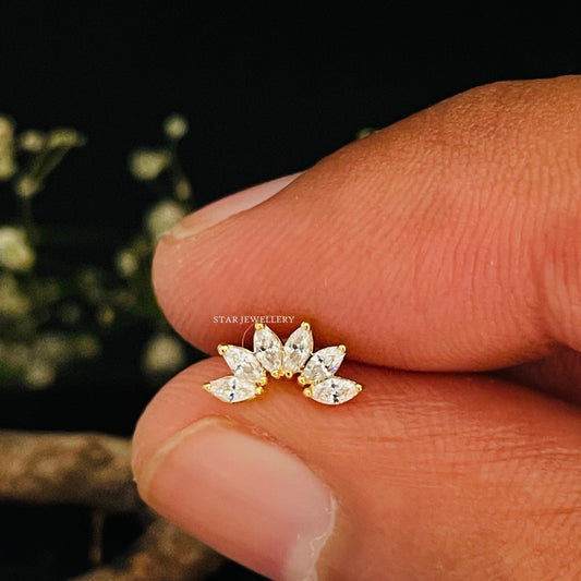 14K Solid Gold Lotus Stud Diamond Piercing