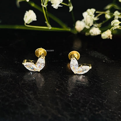 14K Solid Gold Leaf Stud Diamond Piercing