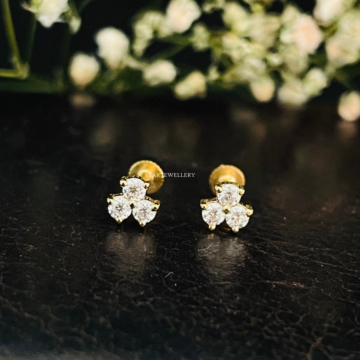 Three Stone Natural Diamond Stud