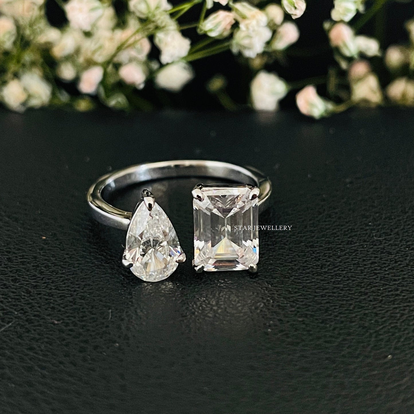 Toi Et Moi Pear Cut and Emerald Cut Lab Grown Diamond Gold Ring
