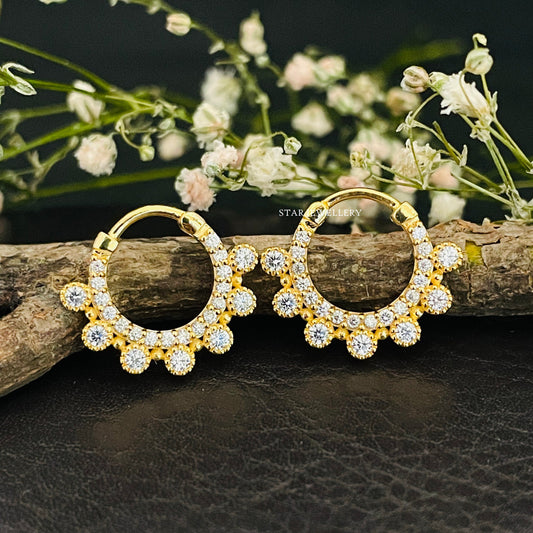 14K Solid Gold Bezel Set Miligrain Diamond Daith Clicker
