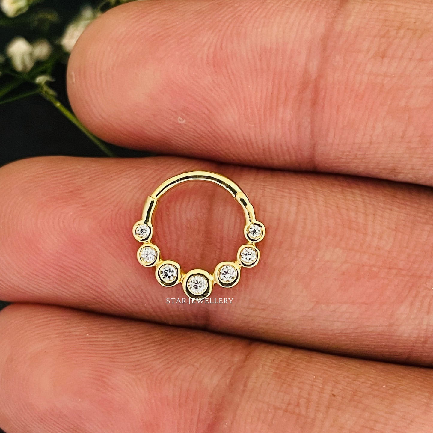 14K Solid Gold Bezel Set Diamond Daith Clicker