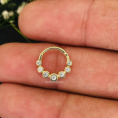 14K Solid Gold Bezel Set Diamond Daith Clicker