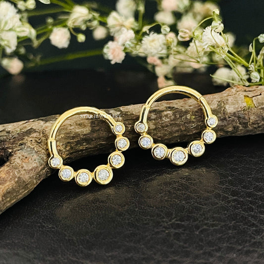 14K Solid Gold Bezel Set Diamond Daith Clicker