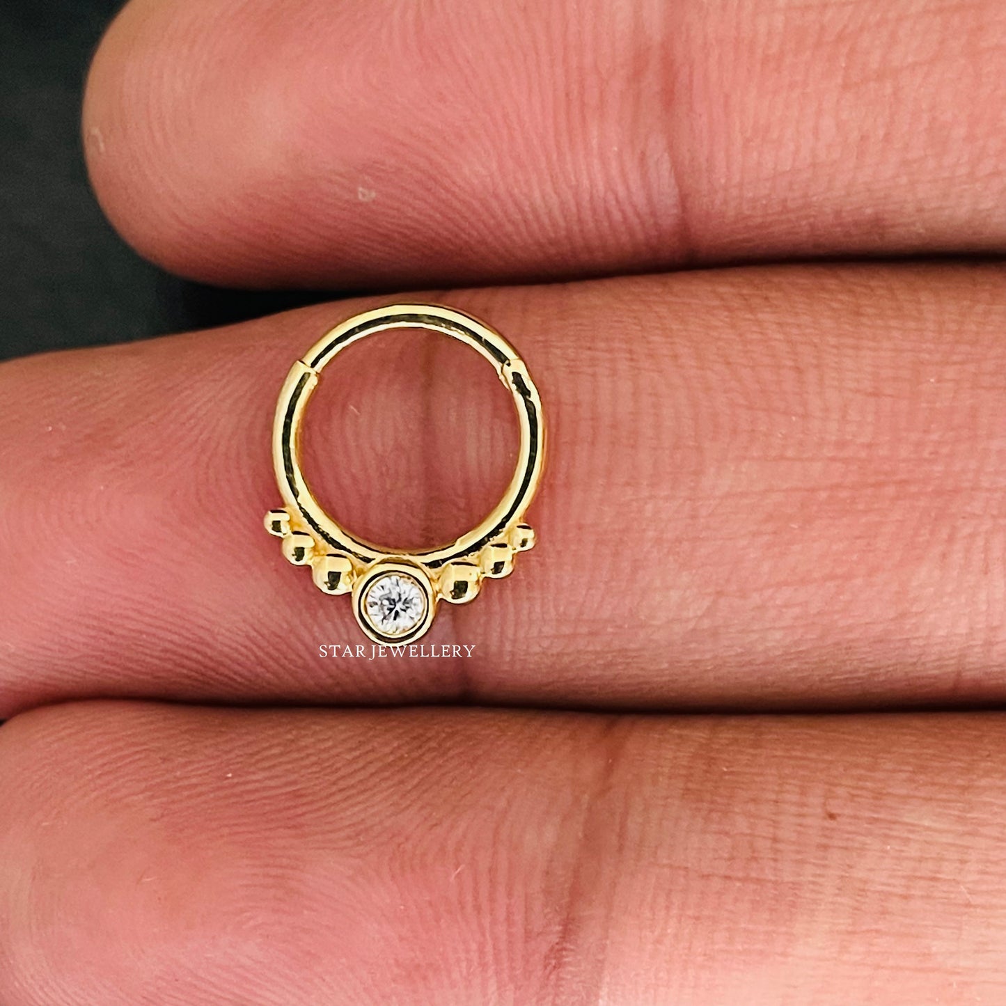14K Gold Diamond Septum Nose Ring