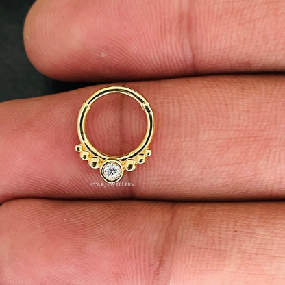 14K Gold Diamond Septum Nose Ring