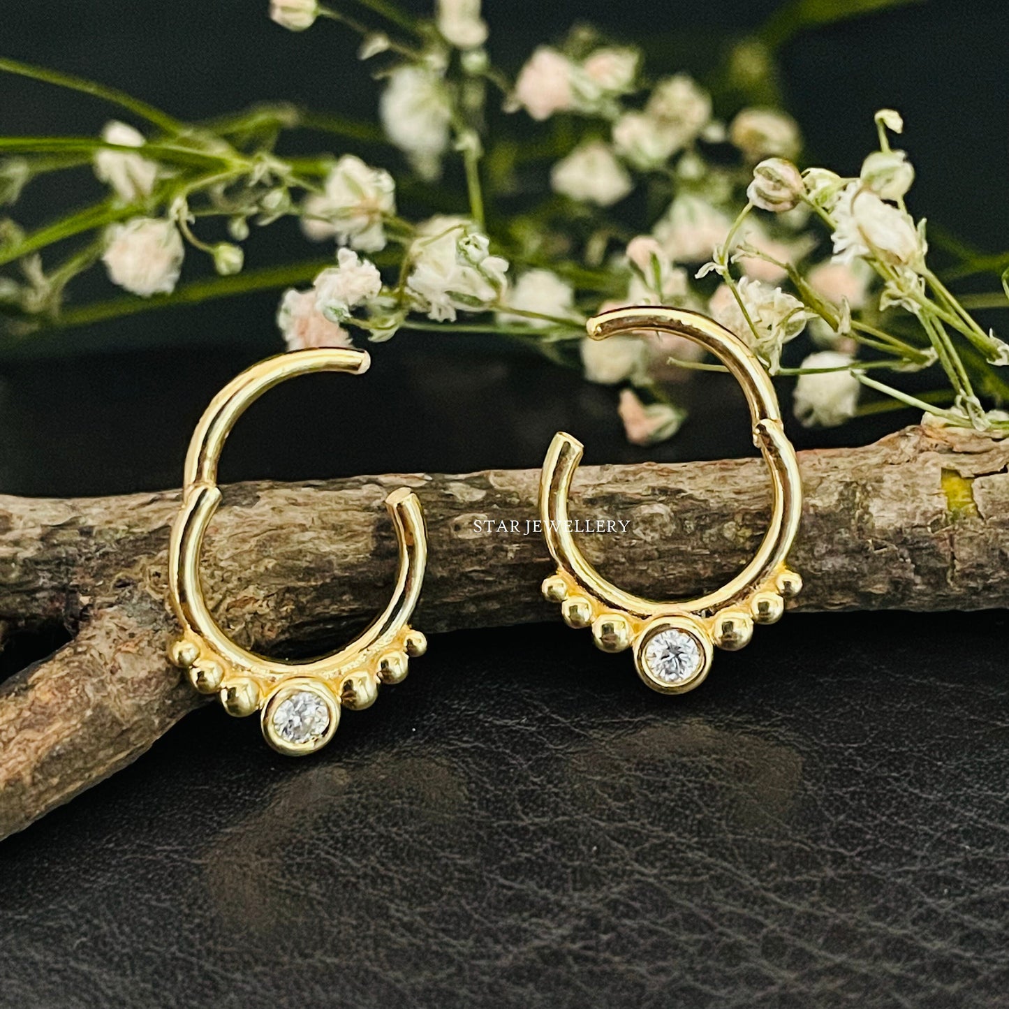 14K Gold Diamond Septum Nose Ring