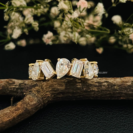 Multi Shape Brilliant Cut Moissanite Solid Gold Ring