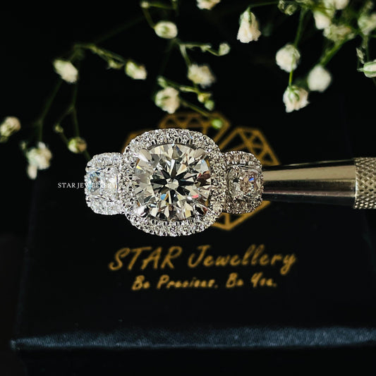 Brilliant Round Cut Three Stone Moissanite Engagement Ring