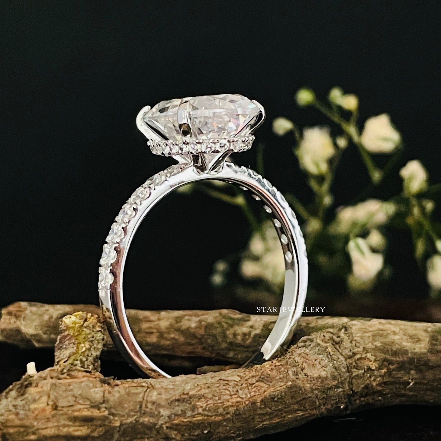 3.00 Ct Colorless Oval Cut Moissanite Hidden Halo Ring