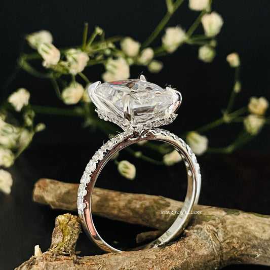 Colorless Radiant Cut Moissanite Hidden Halo Ring for her