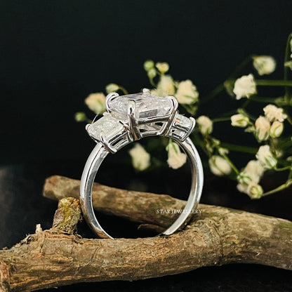 Emerald Cut Three Stone Lab Grown Diamond Engagement Ring