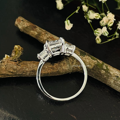 Emerald Cut Three Stone Moissanite Engagement Ring