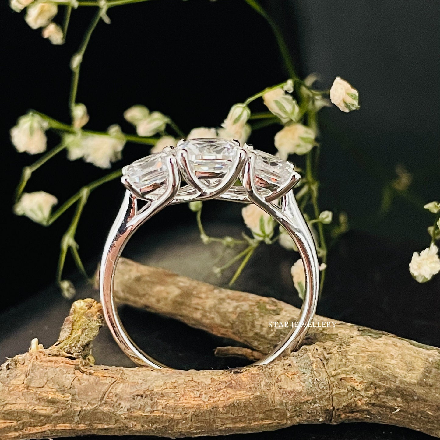 Trio Stone CVD Diamond Engagement Ring
