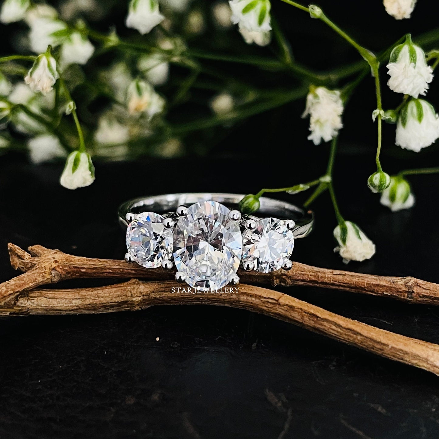 Three Stone Engagement Lab Grown Diamond Ring