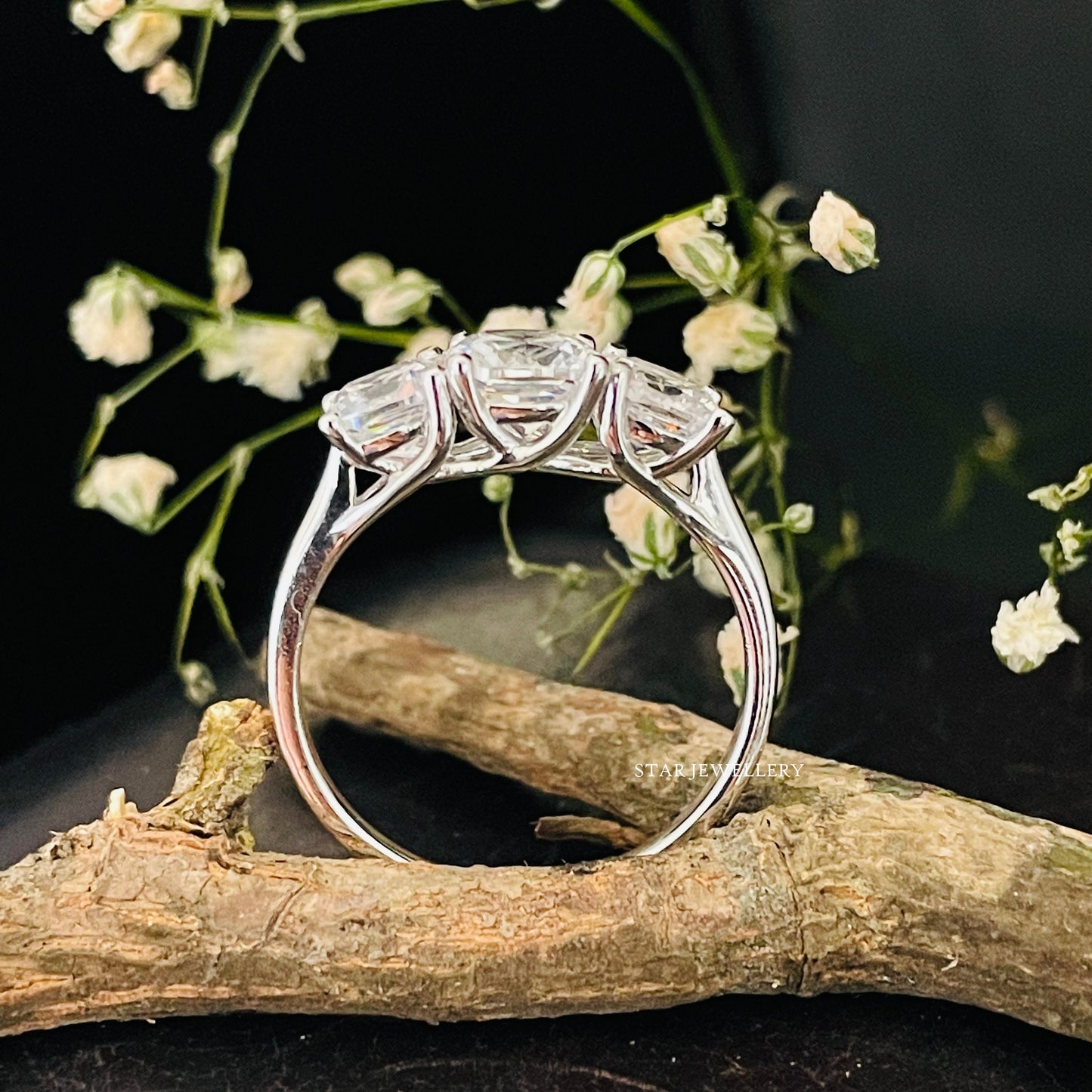Cushion Cut 3 Stone Moissanite Ring
