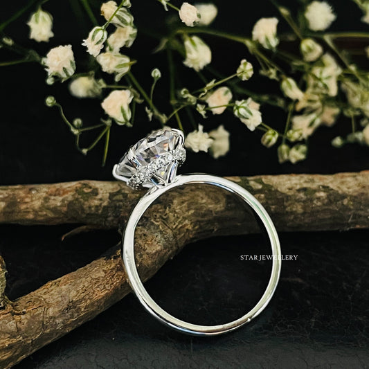 3.00 Ct Colorless Oval Cut Moissanite Hidden Halo Ring