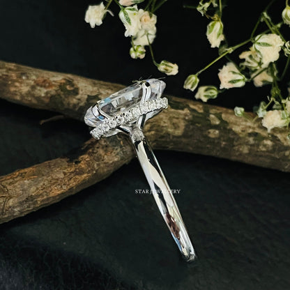 3.00 Ct Colorless Oval Cut Moissanite Hidden Halo Ring
