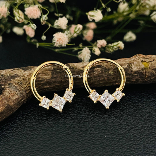 Genuine Princess Cut Diamond Trio Stone Septum Clicker