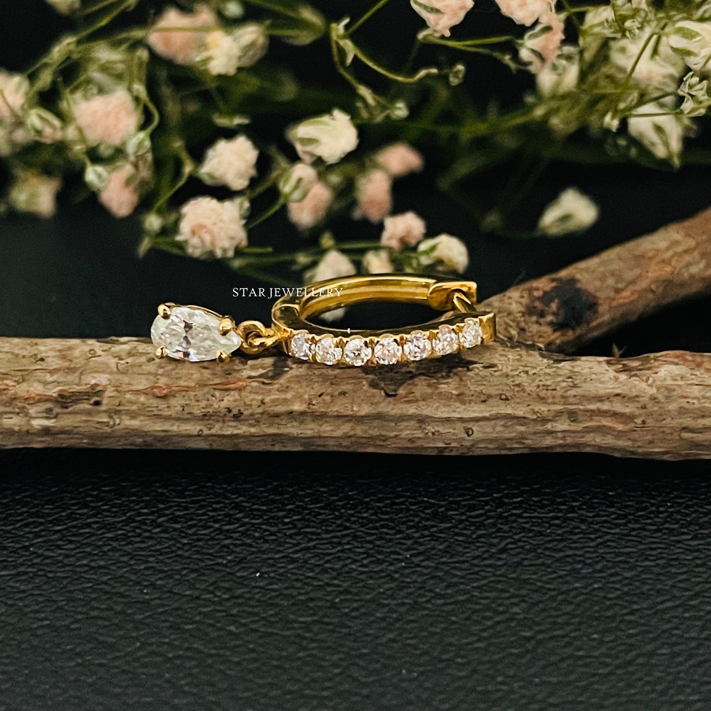 Pear Drop Moissanite 14K Solid Gold Earring