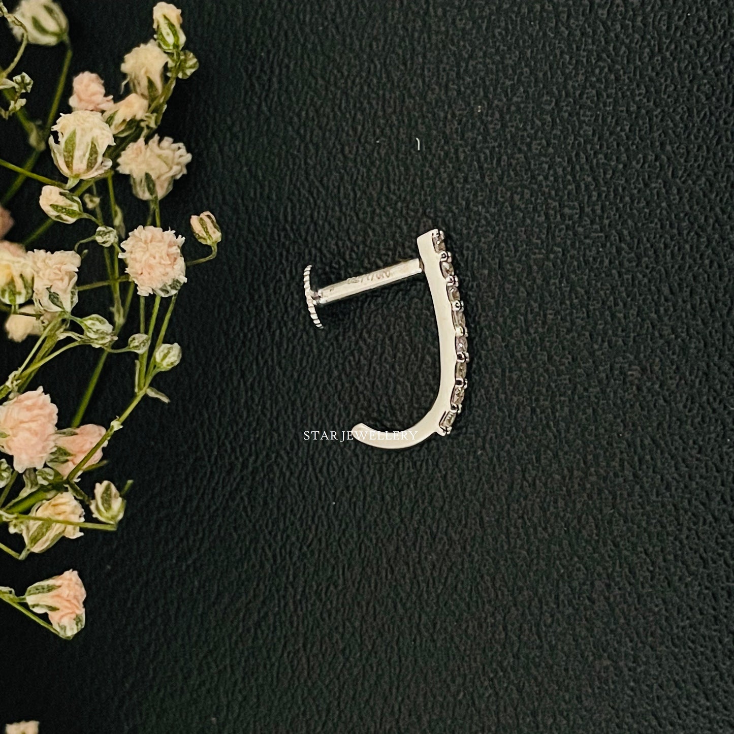 Diamond Bar Earrings, Half Hoop Earring