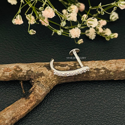 Diamond Bar Earrings, Half Hoop Earring