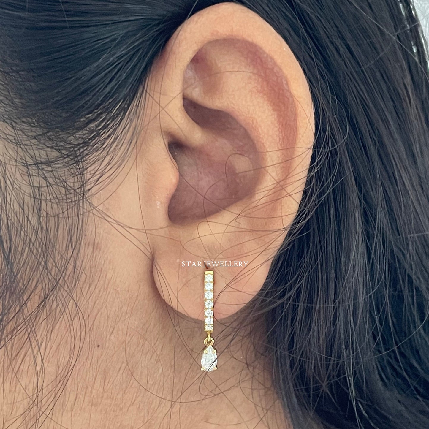 Pear Drop Moissanite 14K Solid Gold Earring