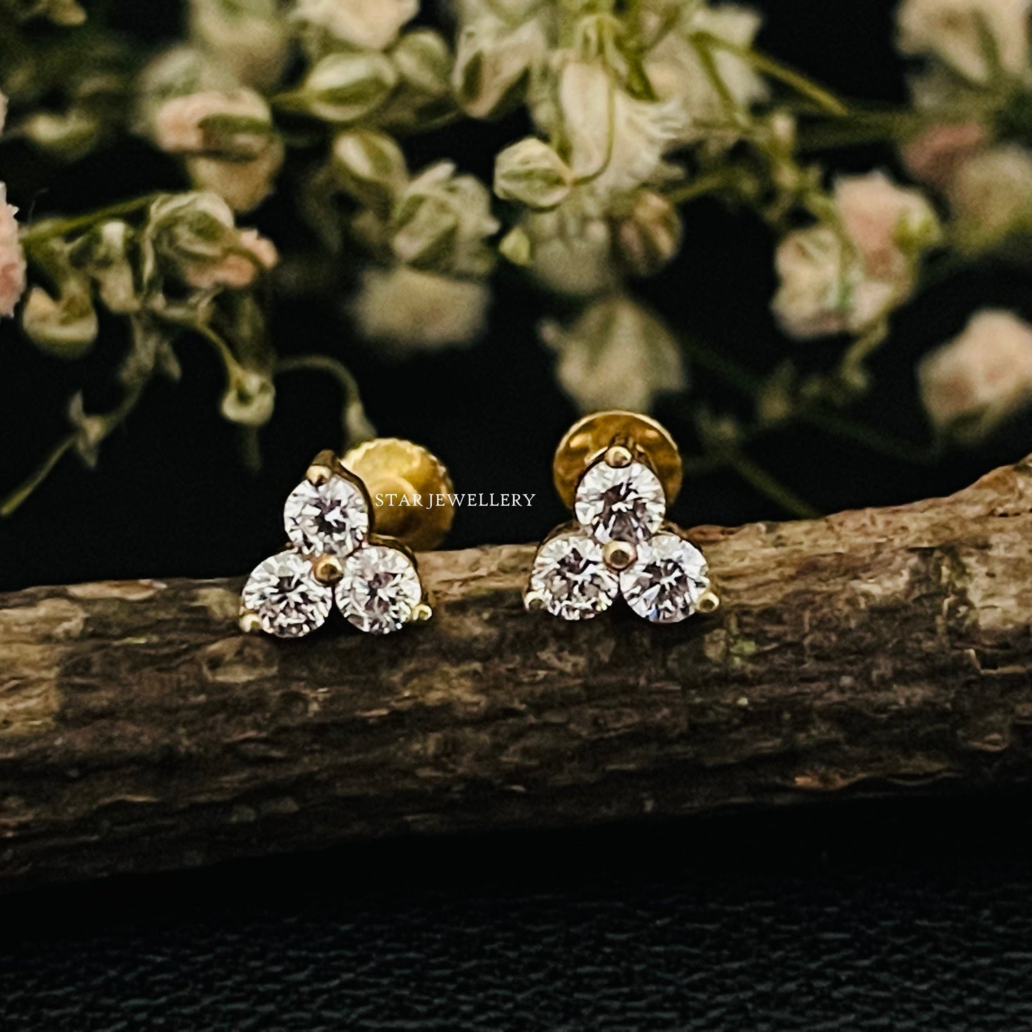 Three Stone Genuine Diamond StudNose & Ear Piercing
