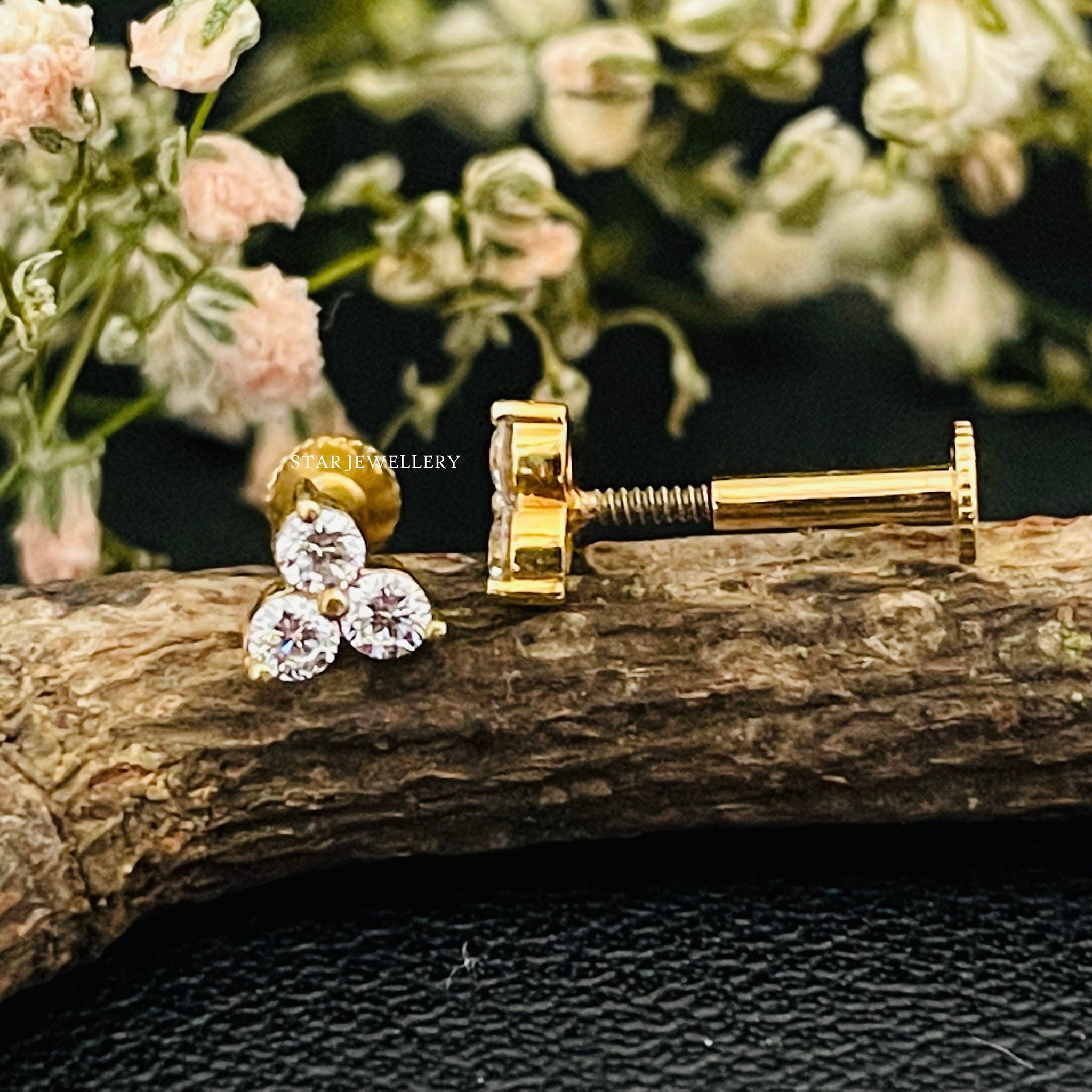 Three Stone Genuine Diamond StudNose & Ear Piercing