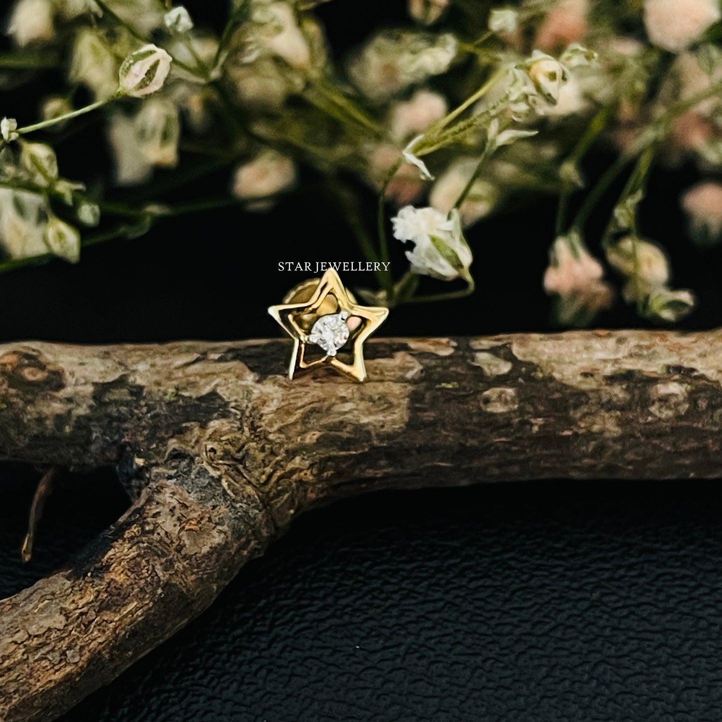 14K Solid Gold Diamond Stud Star Nose/Ear Piercing