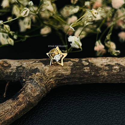 14K Solid Gold Diamond Stud Star Nose/Ear Piercing