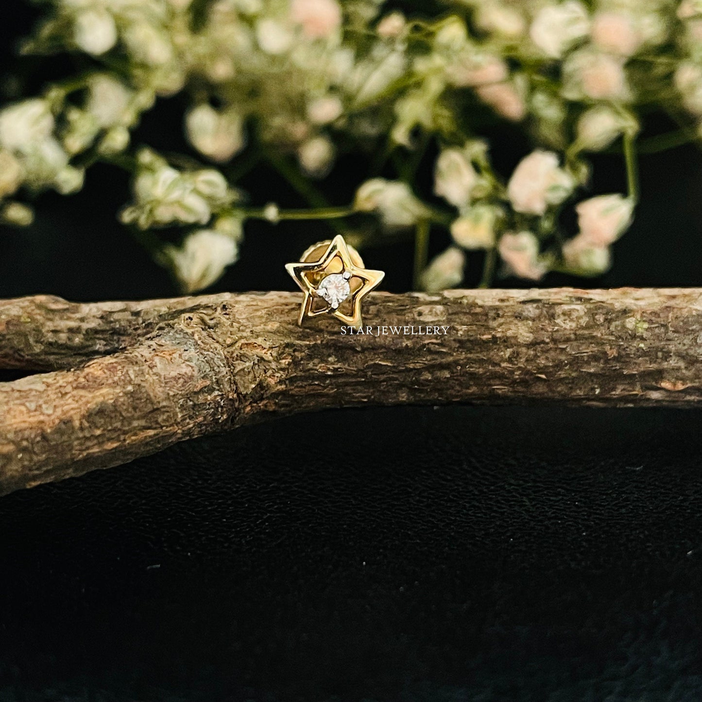 14K Solid Gold Diamond Stud Star Nose/Ear Piercing