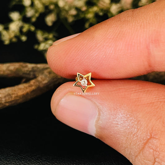 14K Solid Gold Diamond Stud Star Nose/Ear Piercing