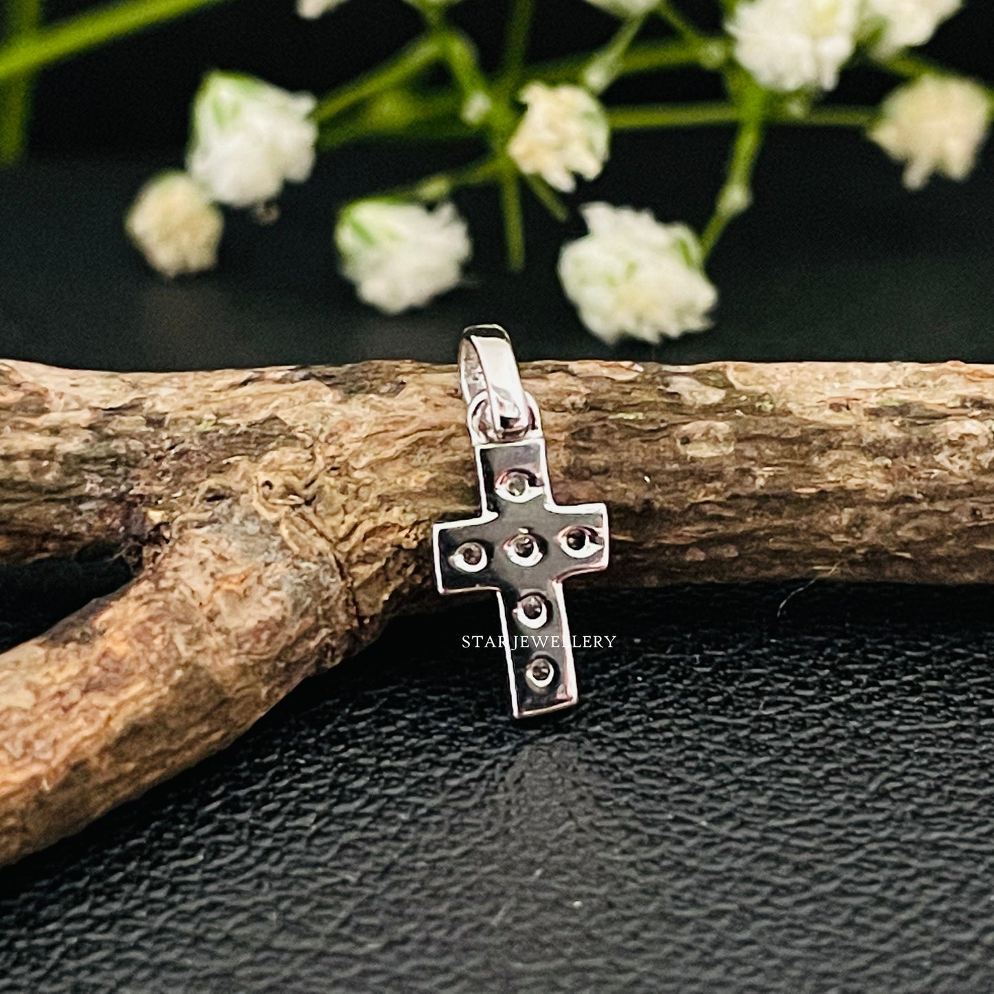 Dainty Solid Gold Natural Diamond Cross Pendant