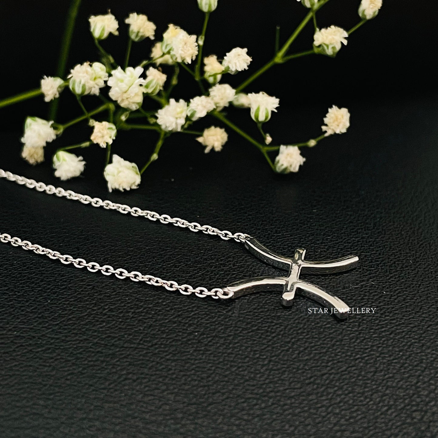 14K Solid Gold Pisces Zodiac Celestial Necklace