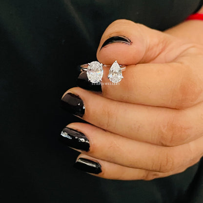 Toi Et Moi Pear Cut and Oval Cut Lab Grown Diamond Engagement Ring