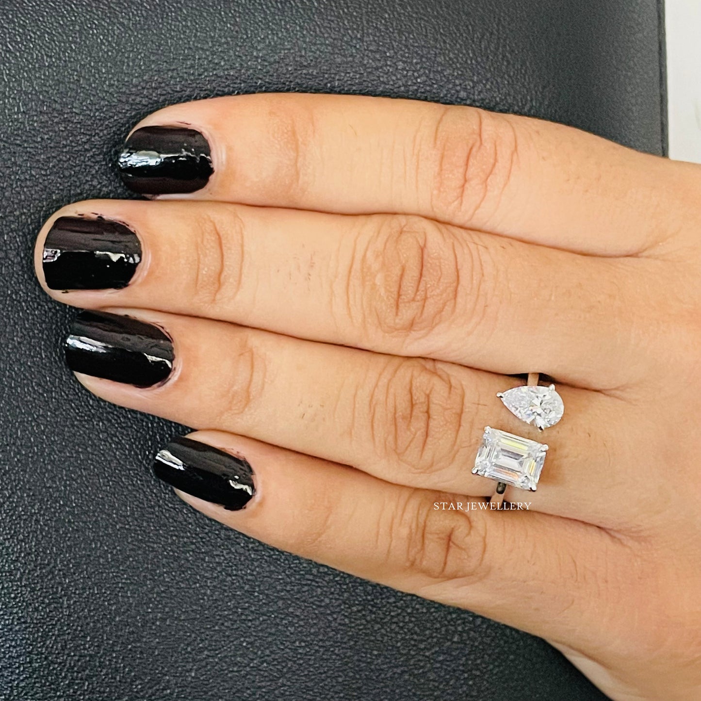 Toi Et Moi Emerald Cut and Pear Cut Moissanite Ring