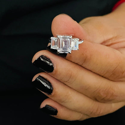 Emerald Cut Three Stone Lab Grown Diamond Engagement Ring