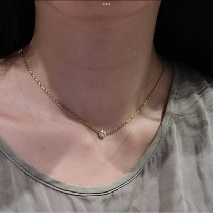 Bezel Setting Solitaire Minimalist Necklace